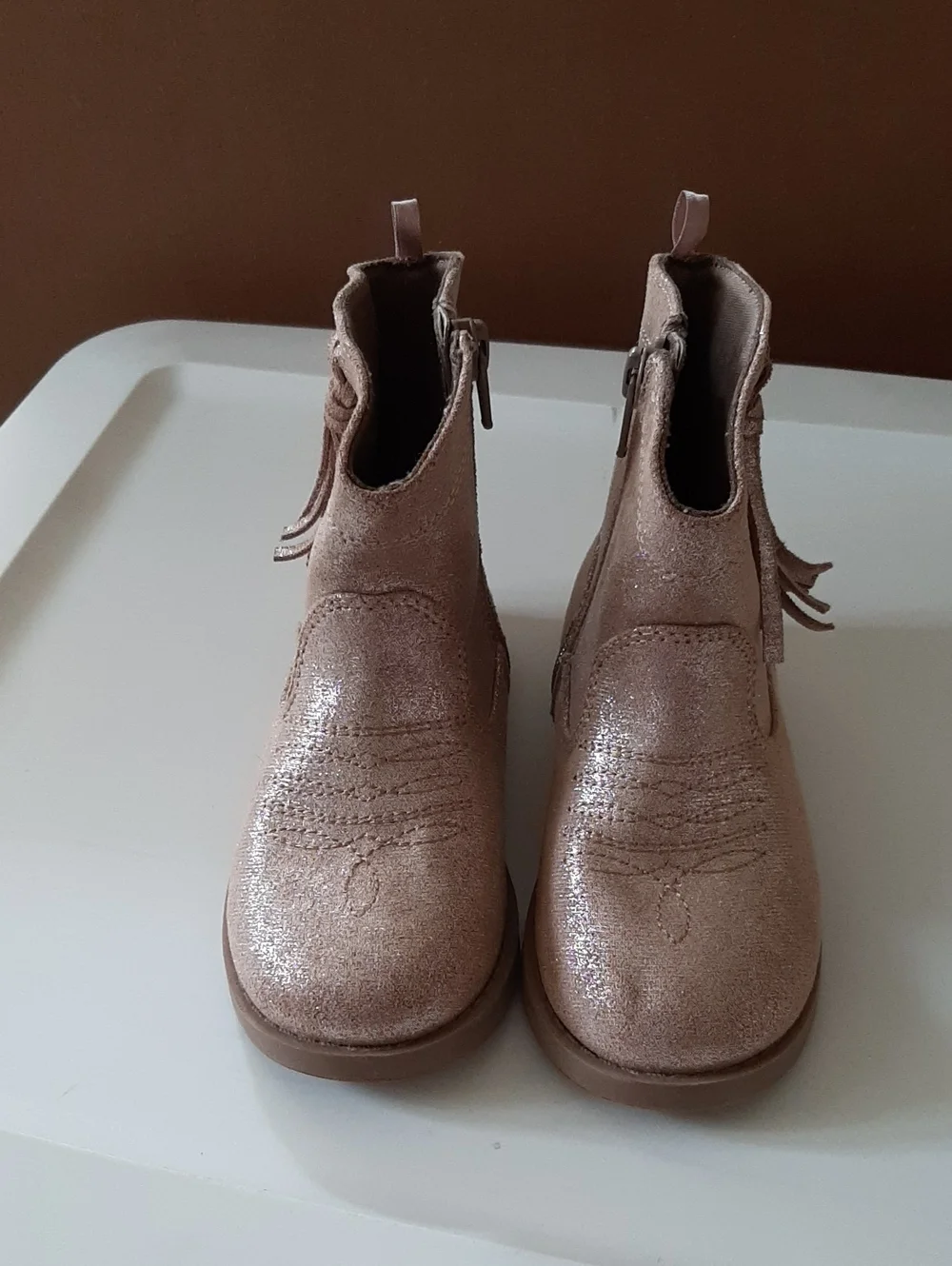 Old Navy Glitter Tassel Ankle Boots in Metallic Rose Gold Size 10